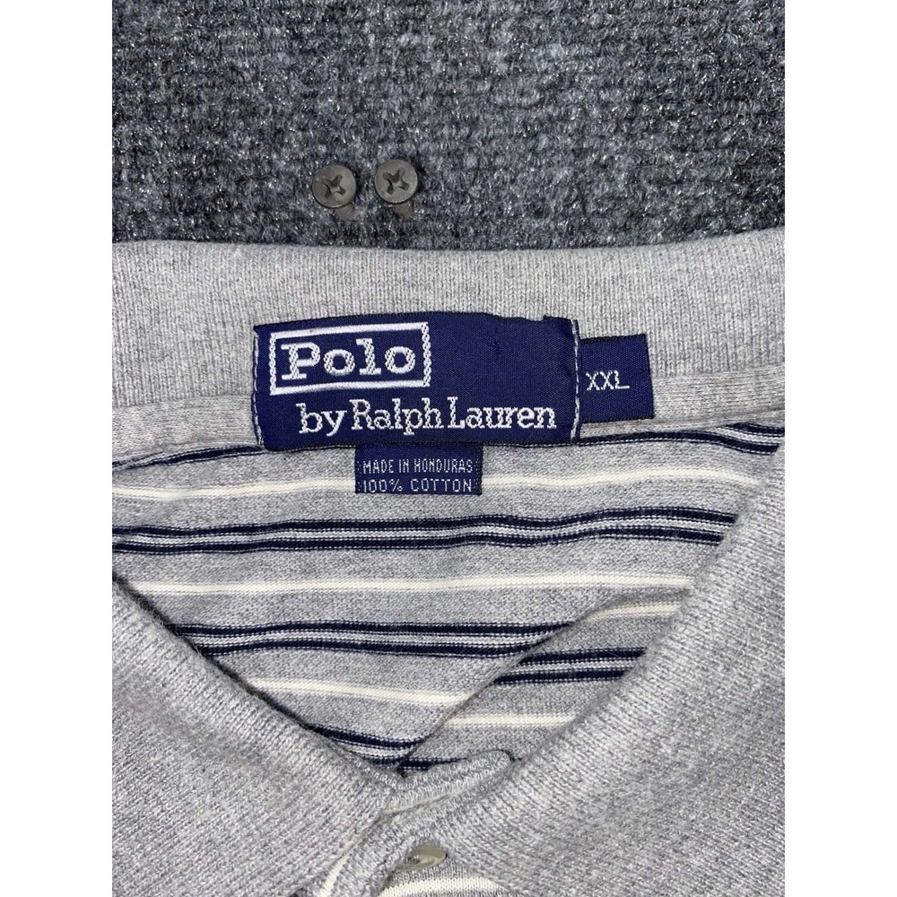 Polo RALPH LAUREN Shirt Men XXL 2XL Navy Blue Gray Stripe Custom 100% Cotton - Picture 2 of 9